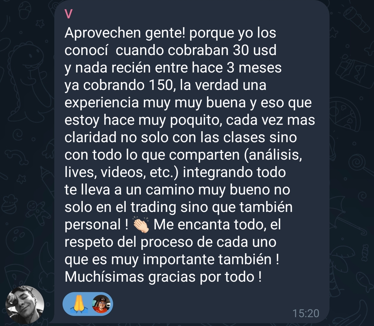 Testimonio sobre la claridad en clases, análisis y lives de INDEX
